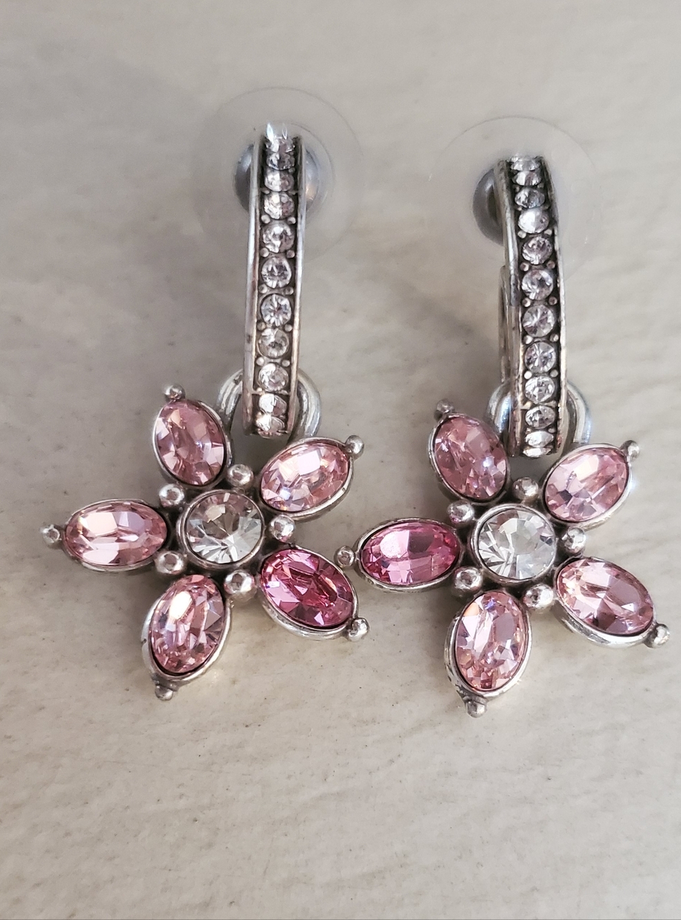 Brighton Pink Swarovski Crystal Flower Drop Earrings